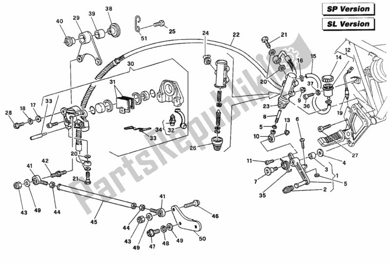 All parts for the Rear Brake System Ht, Sl, Sp of the Ducati Supersport 900 SS USA 1995